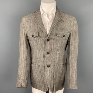 MESSAGERIE Size 38 Grey & Cream Stripe Linen Sport Coat